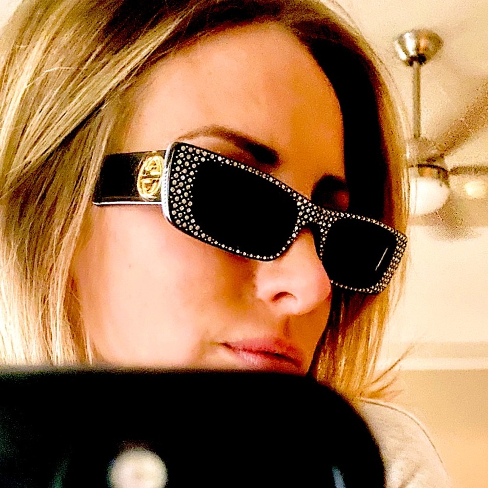 Gucci Rectangular-frame sunglasses with diamond crystals and gold studs